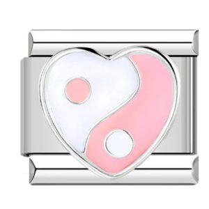 Шарм "серце Інь-Янь рожево-біле"