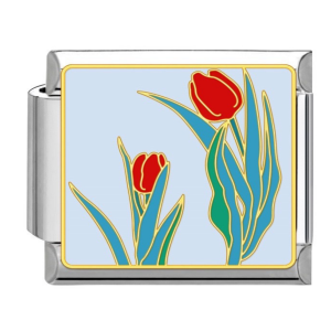 шарм “червоні тюльпани на блак-му фоні”